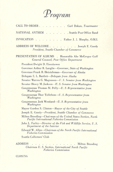 1956 King Salmon Stamp Ceremony Program Page 2