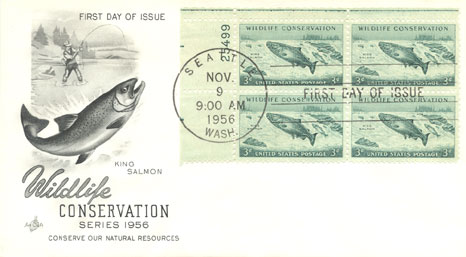 1956 Wildlife Conservation Series Cachet - Fisherman and King Salmon