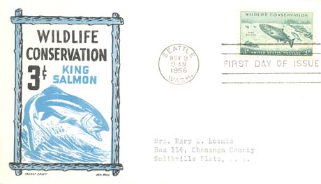 1956 Wildlife Conservation Series Cachet - Stick-framed jumping King Salmon