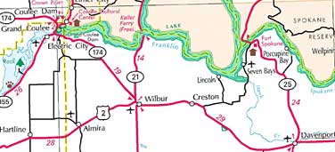 Lake Roosevelt National Recreation Area map - south half